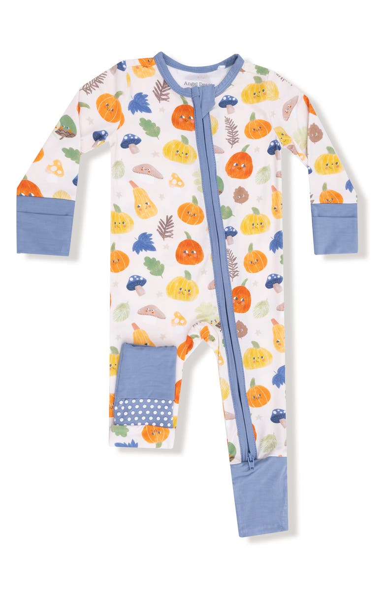 Angel Dear Autumn Pumpkins Zip Convertible Footie, Main, color, White/Beige/Country Blue Multi