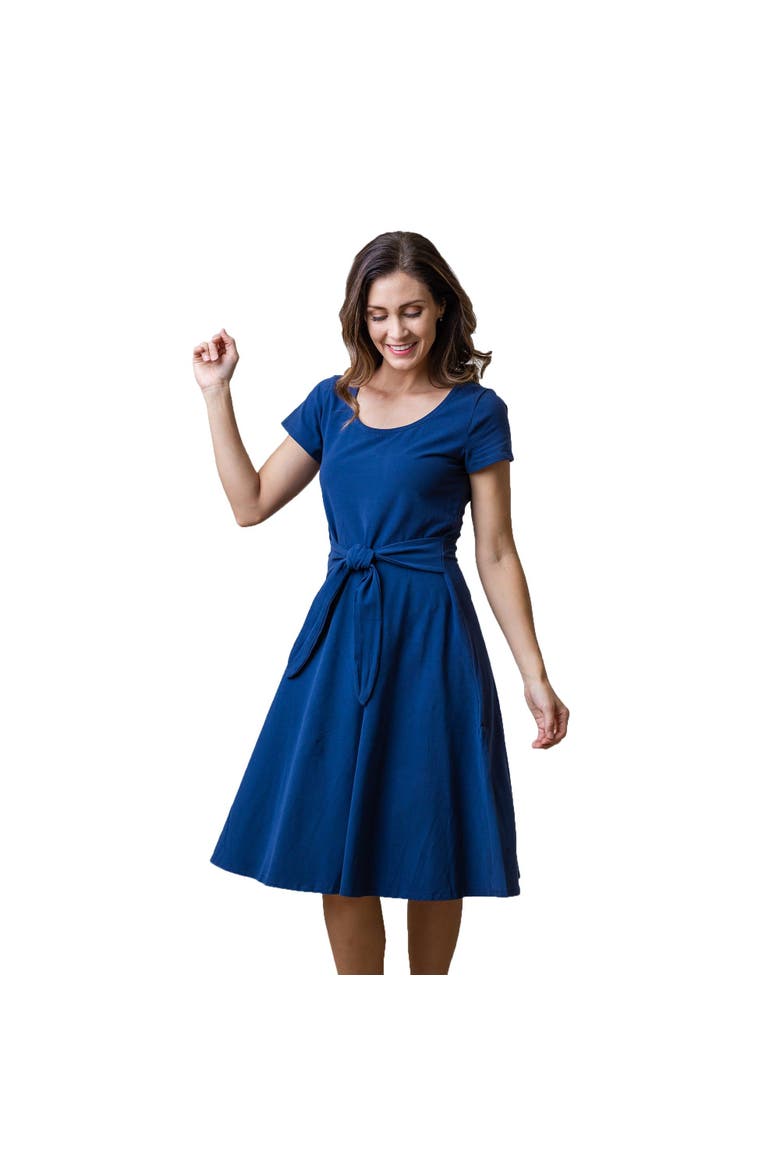 Women's Organic Cotton Tie-Waist Knit Dress, Main, color, Navy