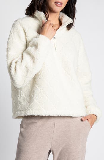 Thread & Supply Barbara Half Zip Fleece Pullover Jacket In White