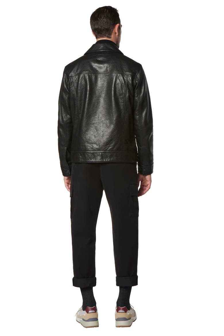 Overton Leather Trucker Jacket, Alternate, color, BLACK