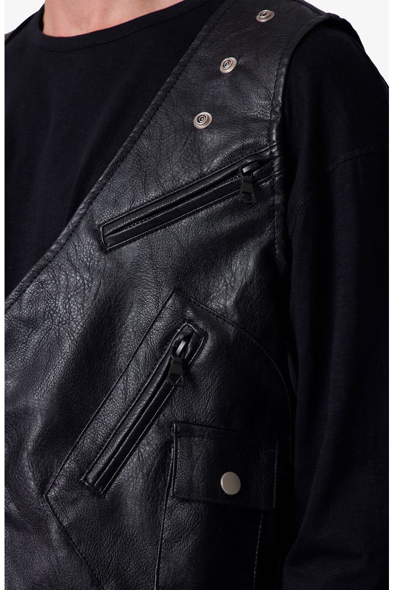 Faux Leather Zipper Vest, Alternate, color, BLACK