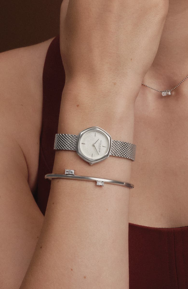 Olivia Burton Charing Mesh Strap Watch, 28.5mm, Alternate, color, Silver