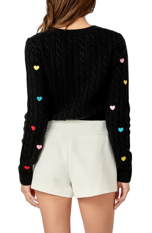 English Factory Heart Embroidered Cable Stitch Sweater In Black