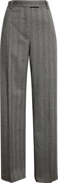 FERRAGAMO Herringbone Virgin Wool Blend Wide Leg Trousers