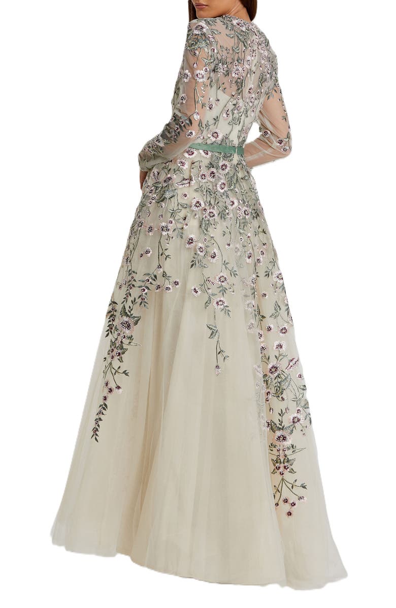 Mac Duggal Long Sleeve Embellished Gown, Alternate, color, Sage Multi