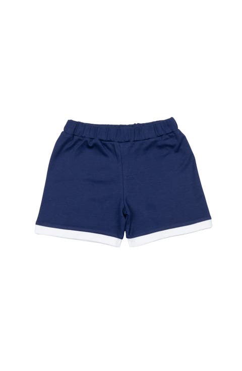 Boys Navy Knit Shorts with White Cuffs