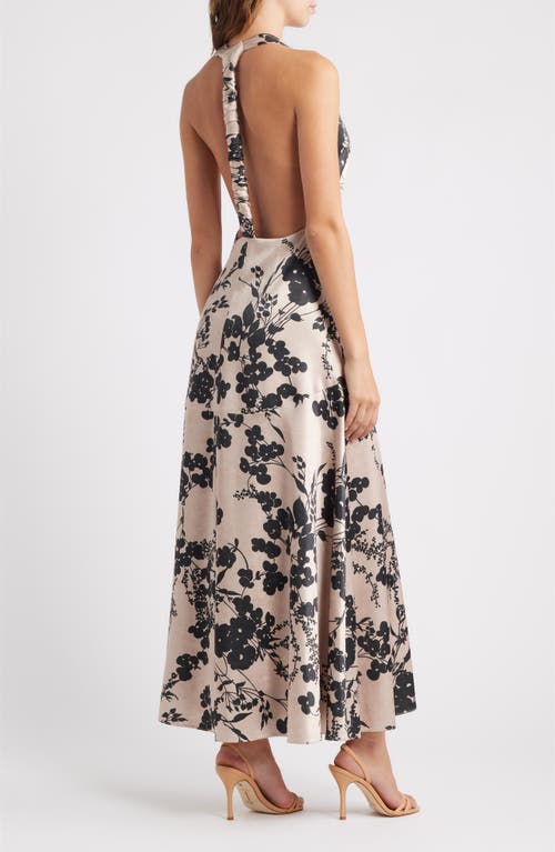 Parker Shadow Floral Print Halter Maxi Dress In Neutral