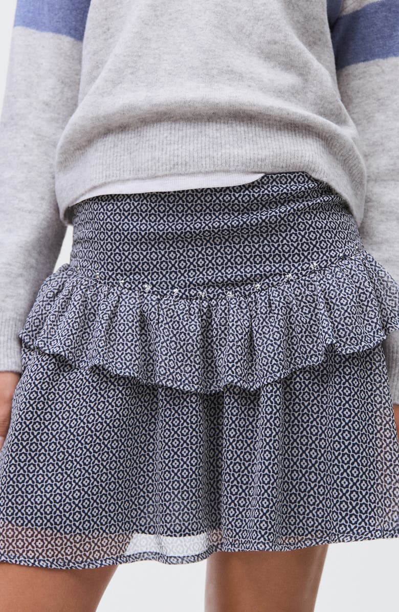 MANGO TEEN Ruffle Rhinestone Miniskirt, Alternate, color, Navy