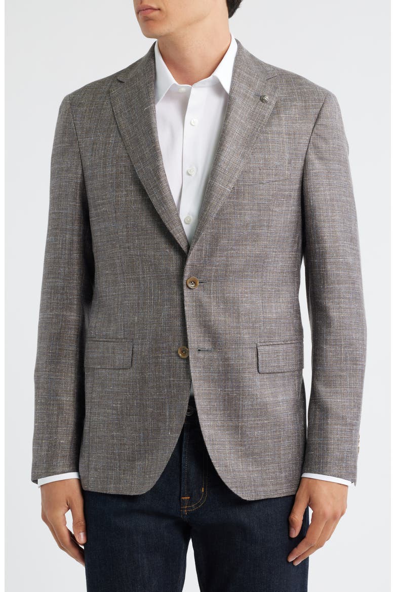 Midland Contemporary Fit Slub Wool & Silk Blend Mélange Sport Coat, Alternate, color, BROWN