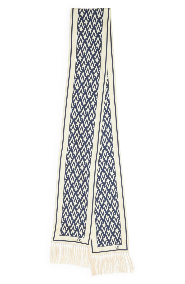 Valentino Garavani Silk Skinny Scarf, Alternate, color, Navy/ Cream