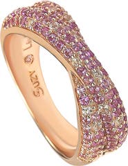 SUZY LEVIAN 14K Rose Gold Sterling Silver Pink Sapphire & Lab Grown Sapphire Diamond Accent Crossover Ring