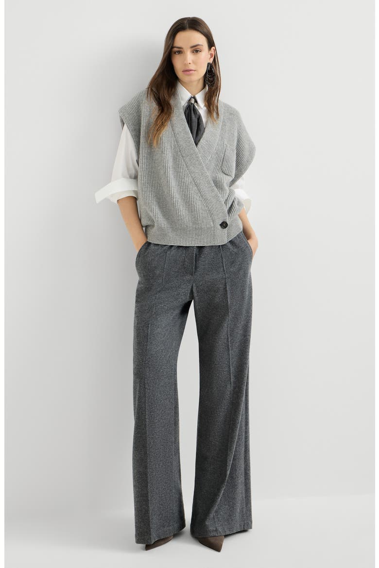Cashmere jersey pleated wide track trousers, Alternate, color, Anthracite