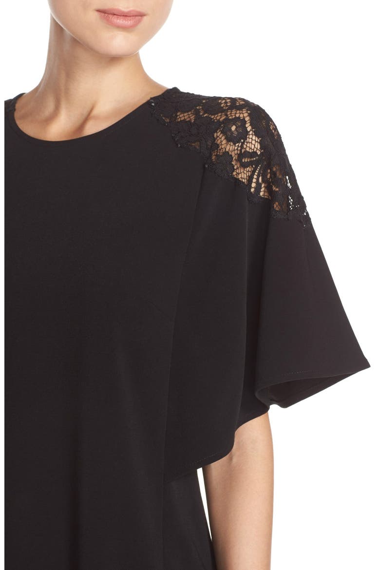Lace Shoulder Crepe A-Line Dress, Alternate, color, BLACK