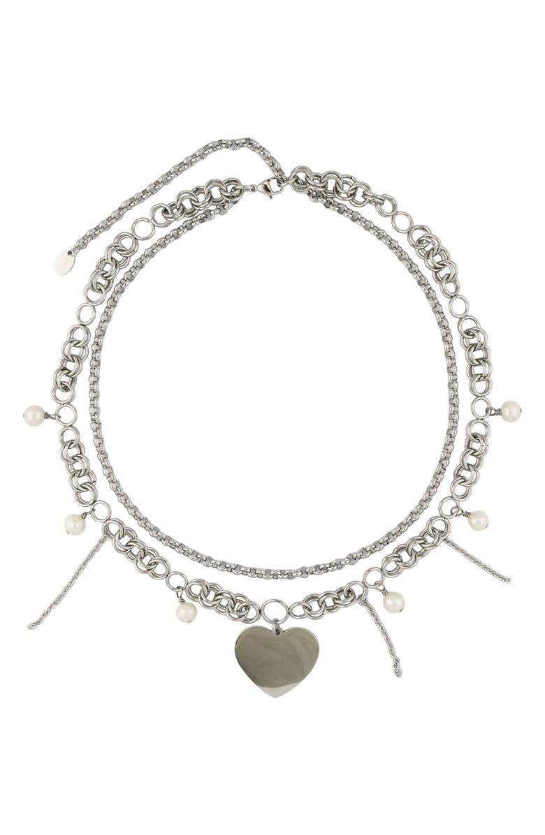 REBL Heart Pendant Layered Chain Necklace, Alternate, color, Silver/Grey