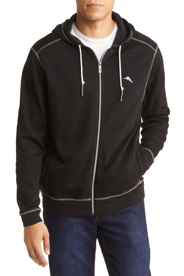 Tobago Bay Slub Zip-Up Hoodie, Alternate, color, BLACK