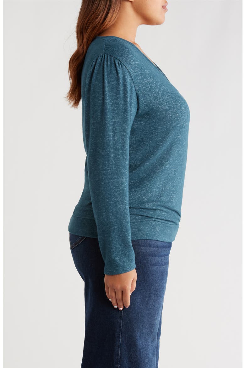 Wrap Front Side Tie Knit Top, Alternate, color, TEAL