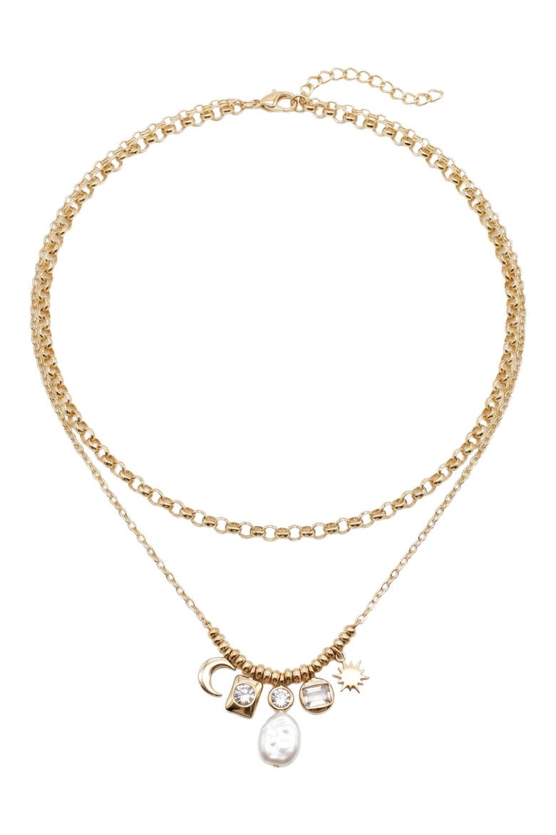 Aarti Layered Pearl Charm Necklace, Main, color, Gold
