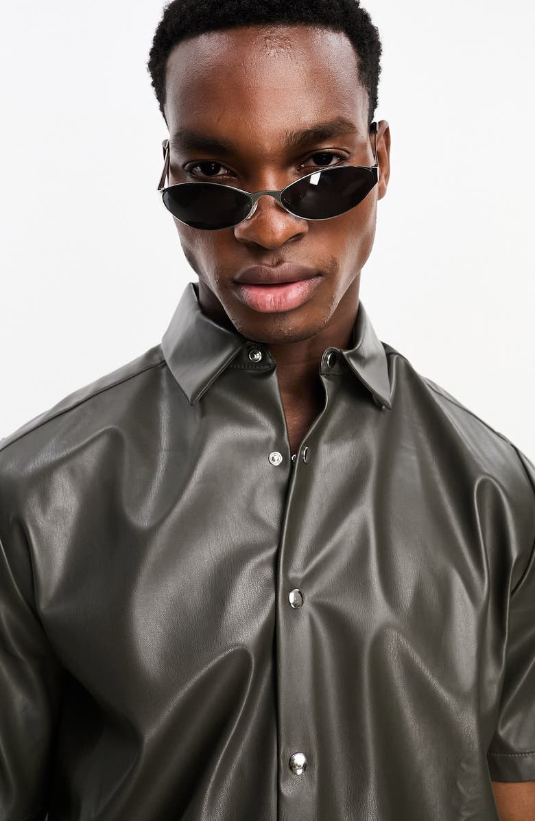 ASOS DESIGN Boxy Short Sleeve Faux Leather Shirt, Alternate, color, 
