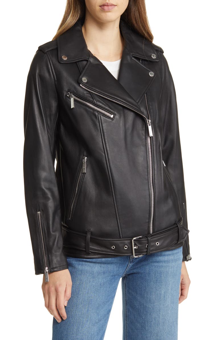 Michael Kors Oversize Moto Jacket, Alternate, color, Black
