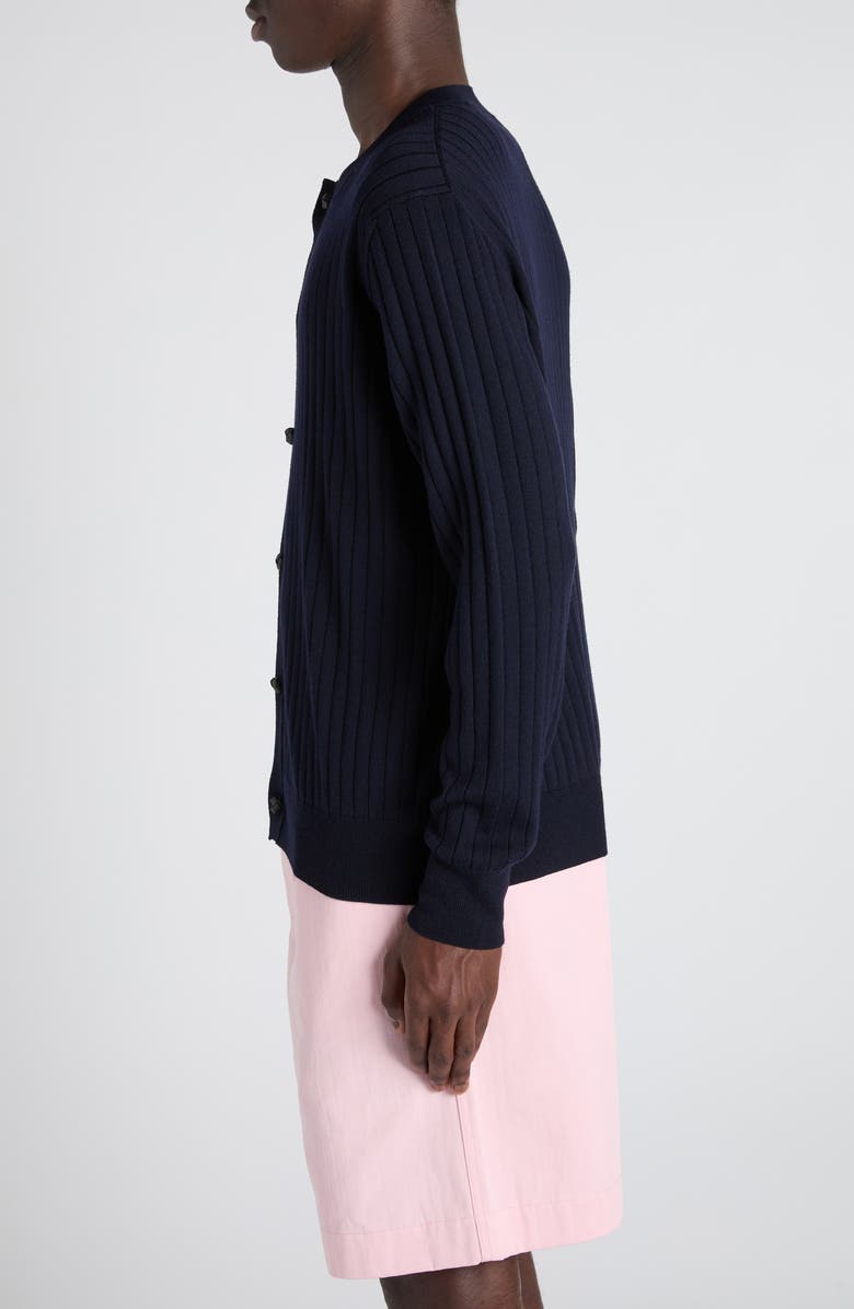 Bottega Veneta Rib Wool Cardigan, Alternate, color, 4140 Abyss