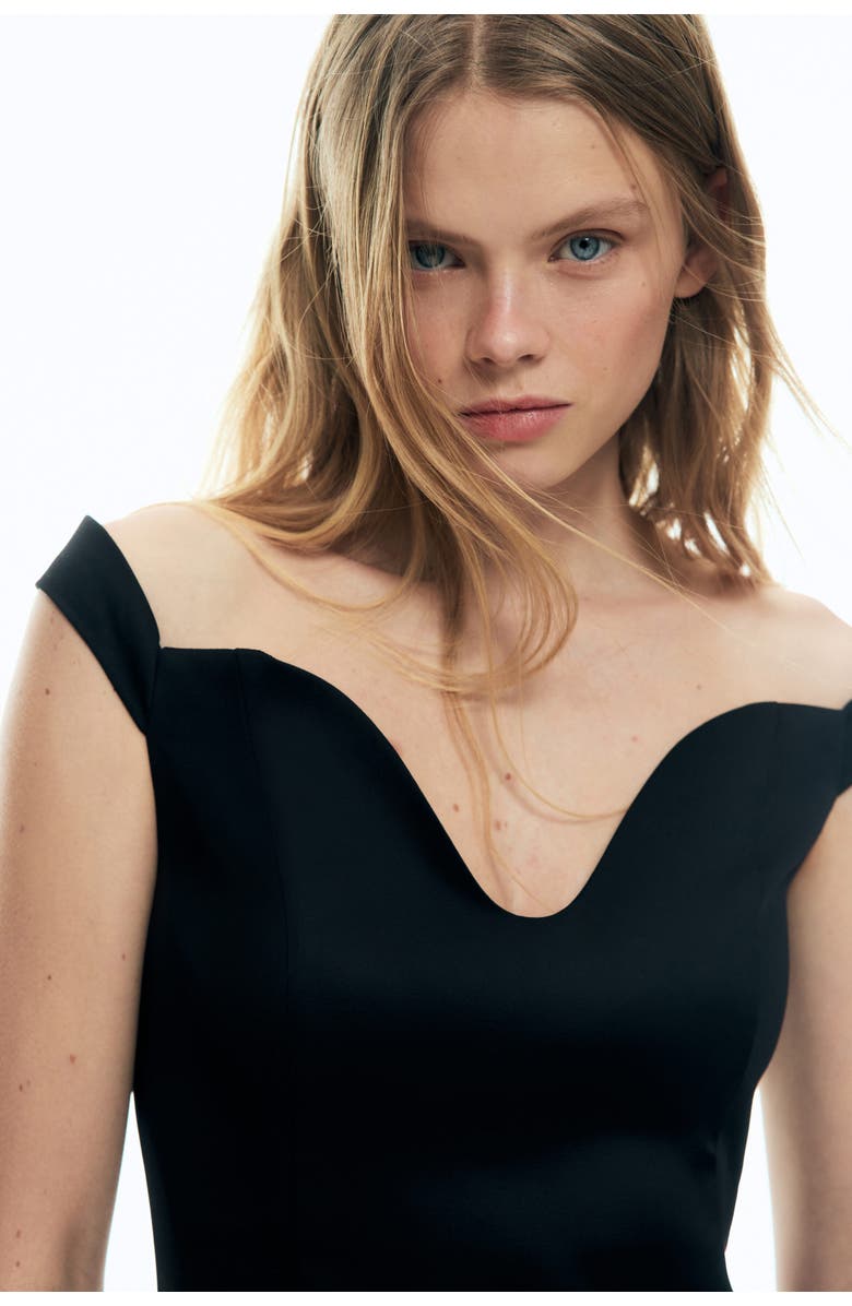 H&M Fitted Off-the-shoulder Dress, Alternate, color, Black