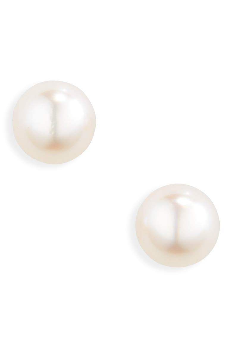 Akoya Pearl Stud Earrings, Main, color, 18K WHITE GOLD