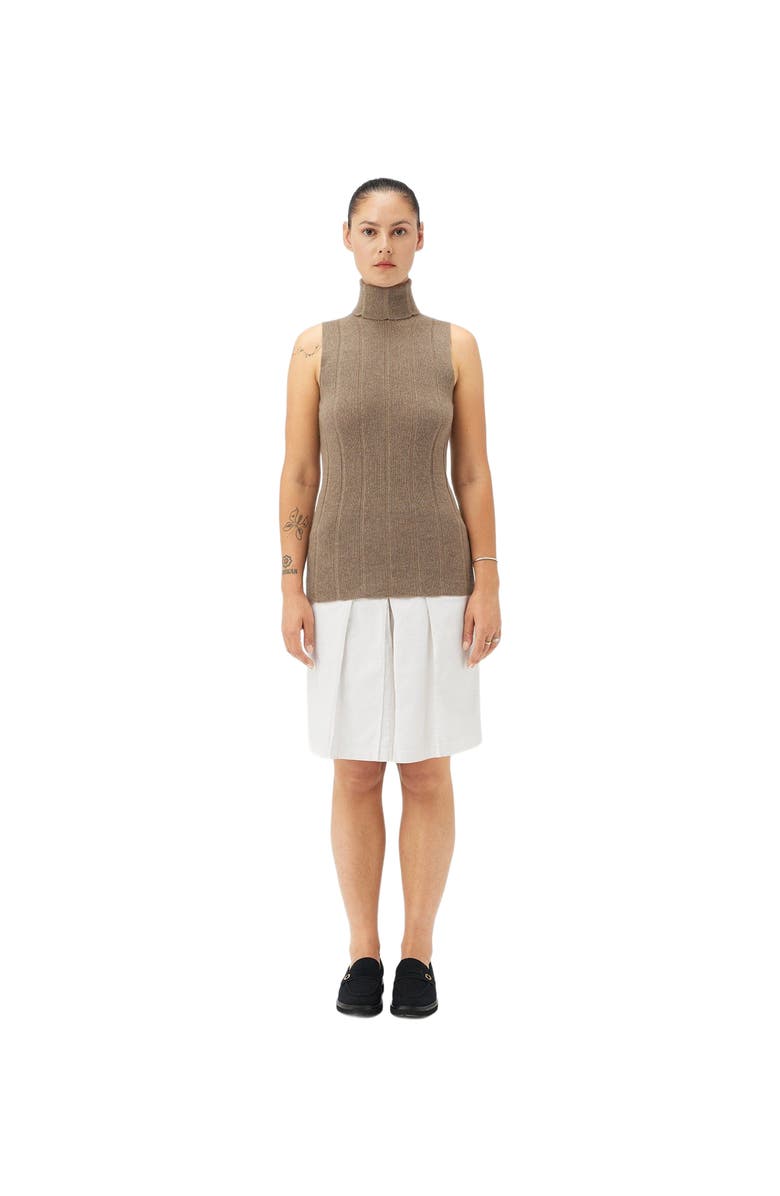 GOBI Mongolian Cashmere Women's Organic T-Neck Cashmere Top Taupe, Alternate, color, Taupe