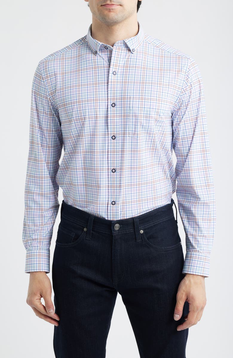 Johnston & Murphy XC Motion Performance Knit Button-Up Shirt, Main, color, Multi Plaid
