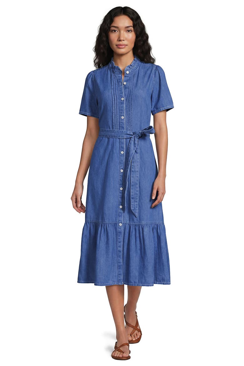 Light Weight Denim Tiered Midi Dress, Alternate, color, Light Indigo