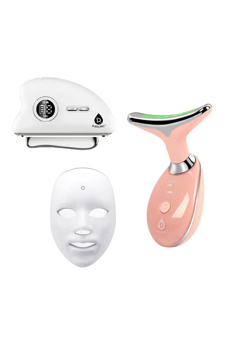 PURSONIC Ultimate 7-in-1 LED Light Therapy Skincare Bundle, Main, color, White
