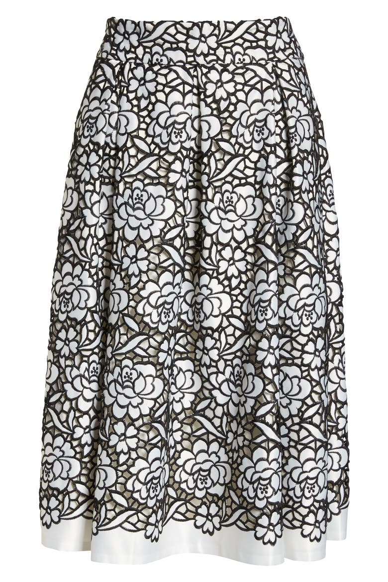 Pleated Floral Cutout Appliqué Skirt, Alternate, color, BLACK/IVORY