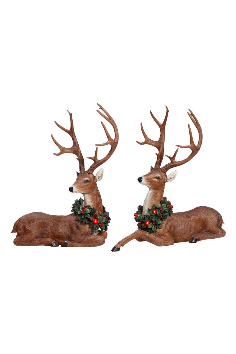 Reindeer with Wreath, Set of 2, Main, color, Brown