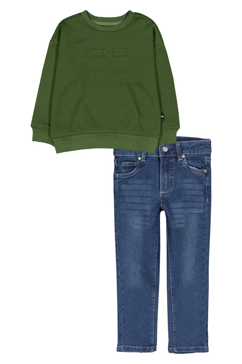 Fleece Sweatshirt & Jeans Set, Main, color, UNIFORM GREEN