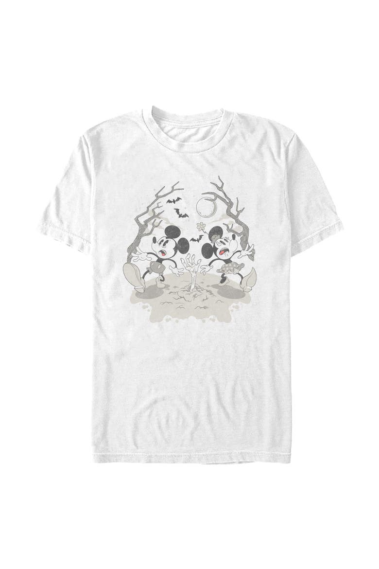 Mens Mickey & Friends Distressed Zombie Adventure T Shirt, Main, color, White
