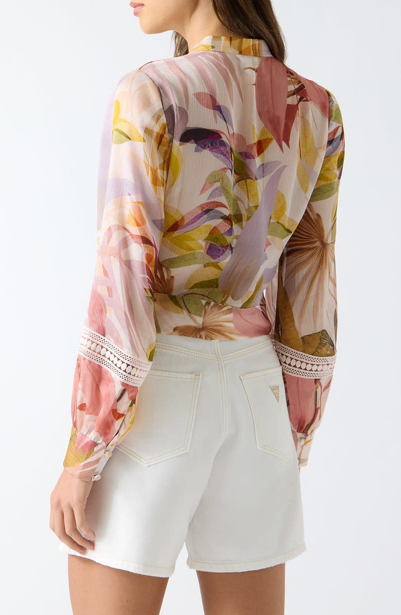 GUESS Zahara Print Tie Front Shirt, Alternate, color, Palm Print