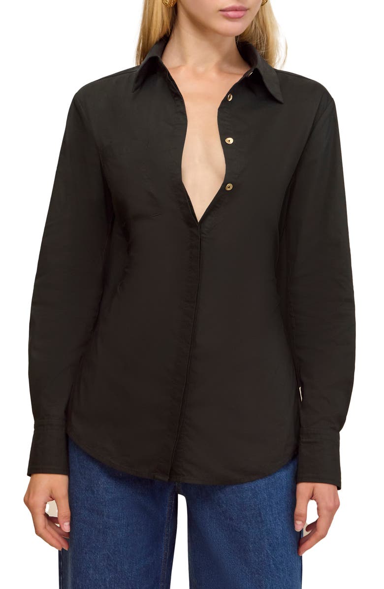 Cult Gaia Emelyn Poplin Button-Up Shirt, Main, color, Black