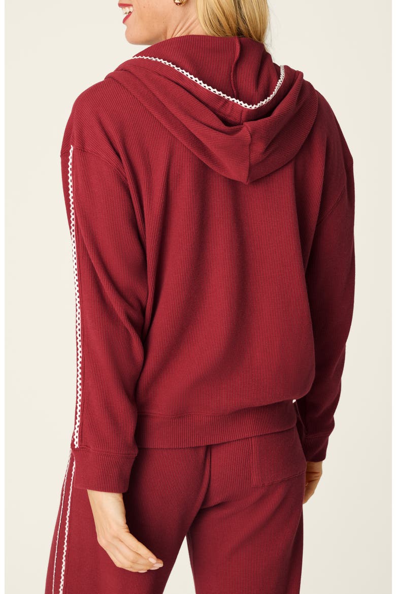 Waffle Knit Full Zip Hoodie, Alternate, color, DARK WINE