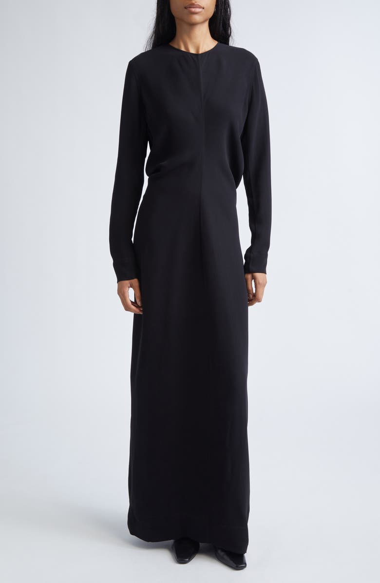 TOTEME Slouch Waist Long Sleeve Cady Dress, Main, color, Black