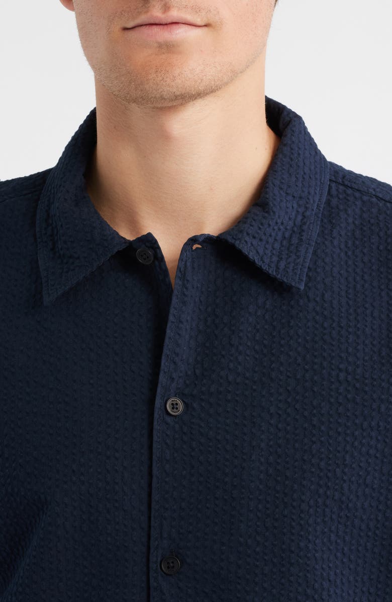Wax London Keats Short Sleeve Cotton Seersucker Button-Up Shirt, Alternate, color, Navy
