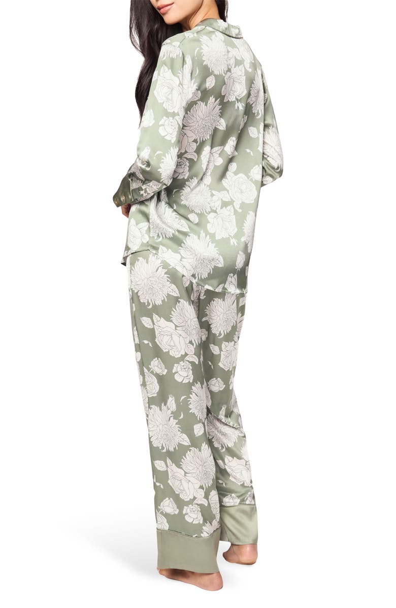 Petite Plume Print Mulberry Silk Pajamas, Alternate, color, Green