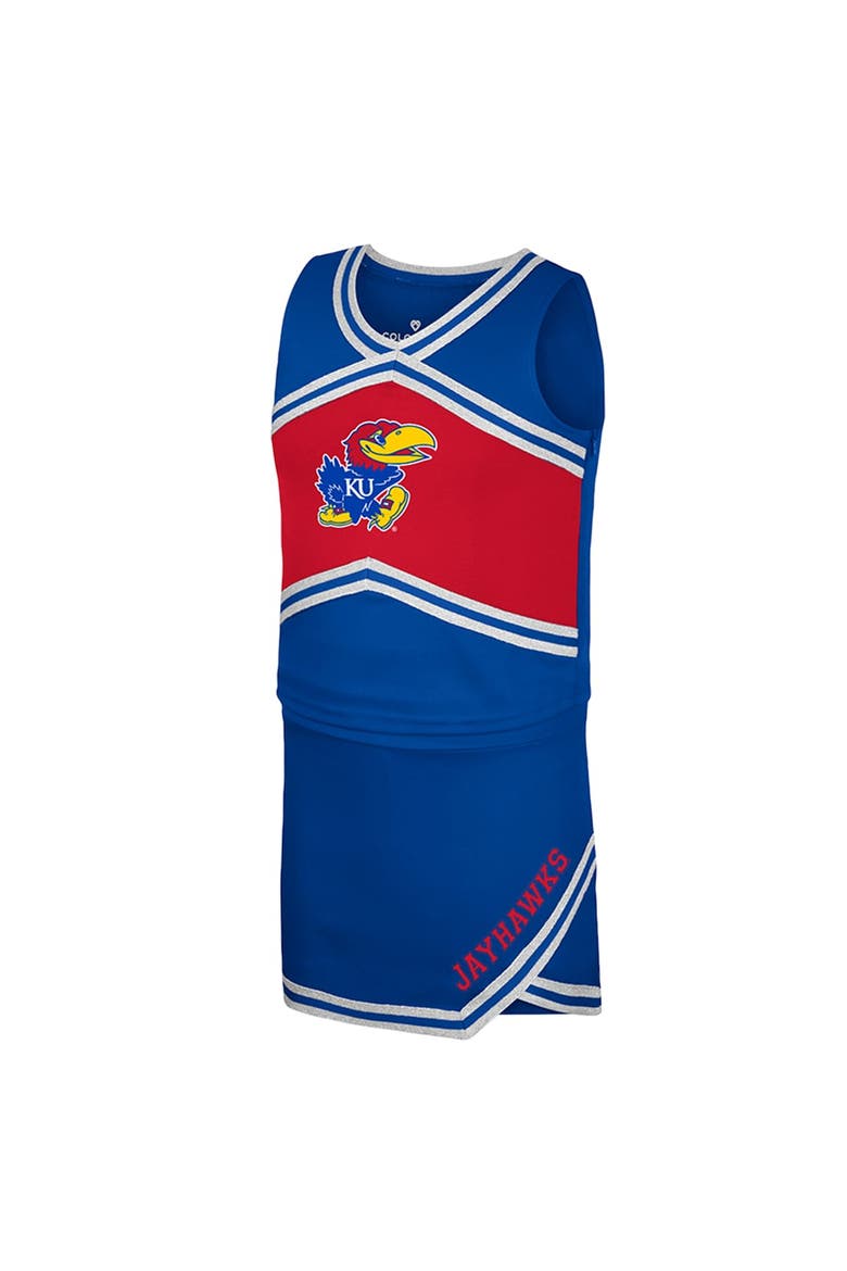 Girls Youth Colosseum Royal Kansas Jayhawks Cheerleader Top & Skirt Set, Alternate, color, Royal