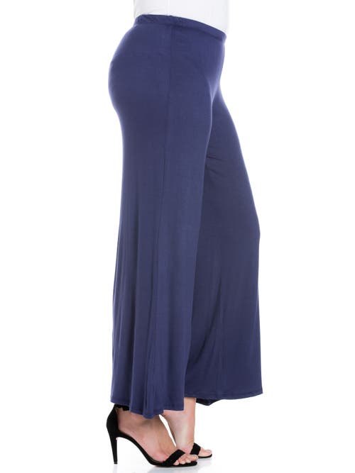 24seven Comfort Apparel Elastic Waist Flared Leg Palazzo Pants In Blue