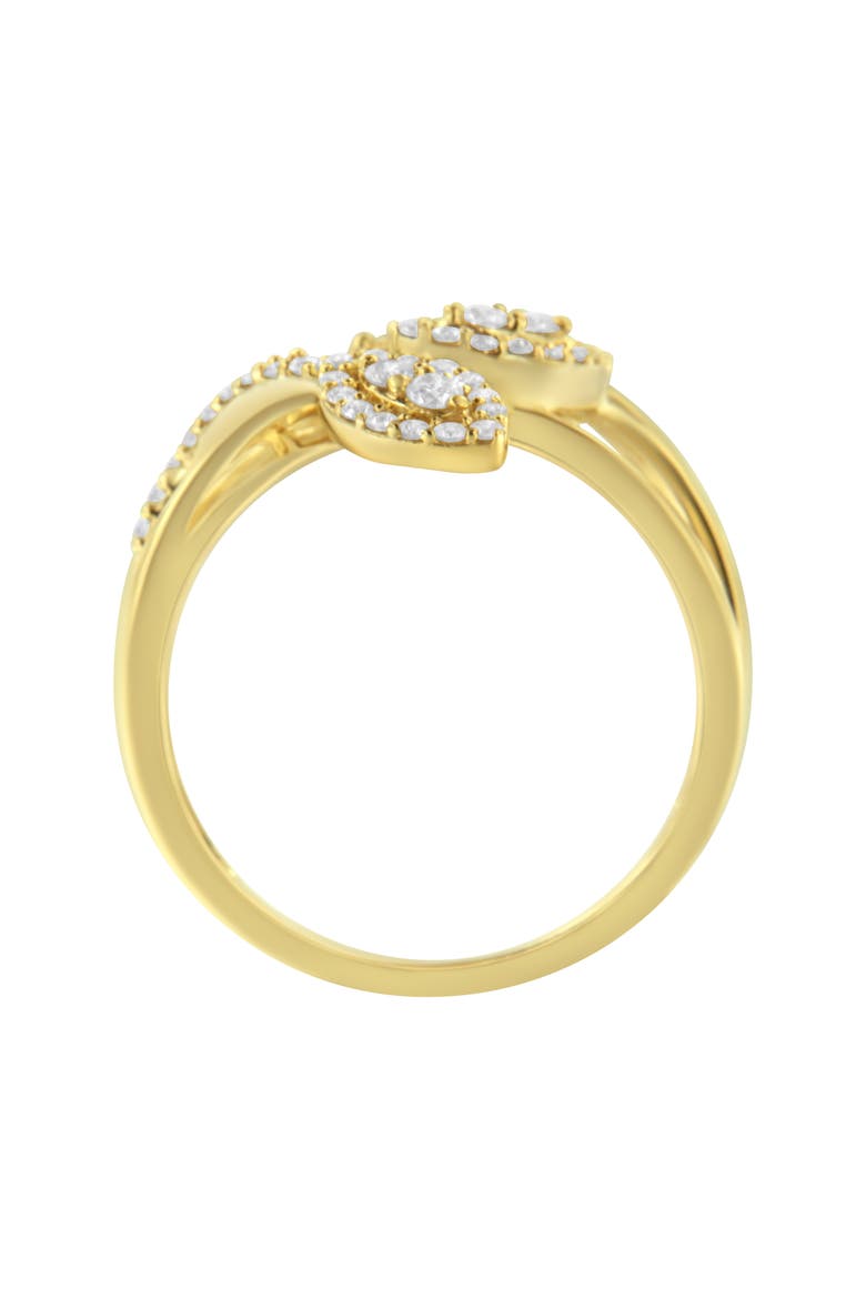 10K Yellow Gold 1/2 Cttw Diamond Layered Crossover Triple Leaf Bypass Ring, Alternate, color, Yellow Gold
