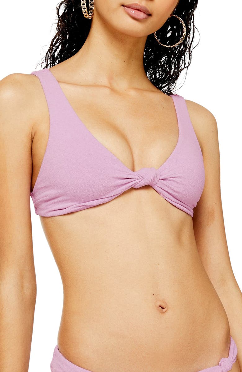 Topshop Velour Bikini Top, Alternate, color, Lilac