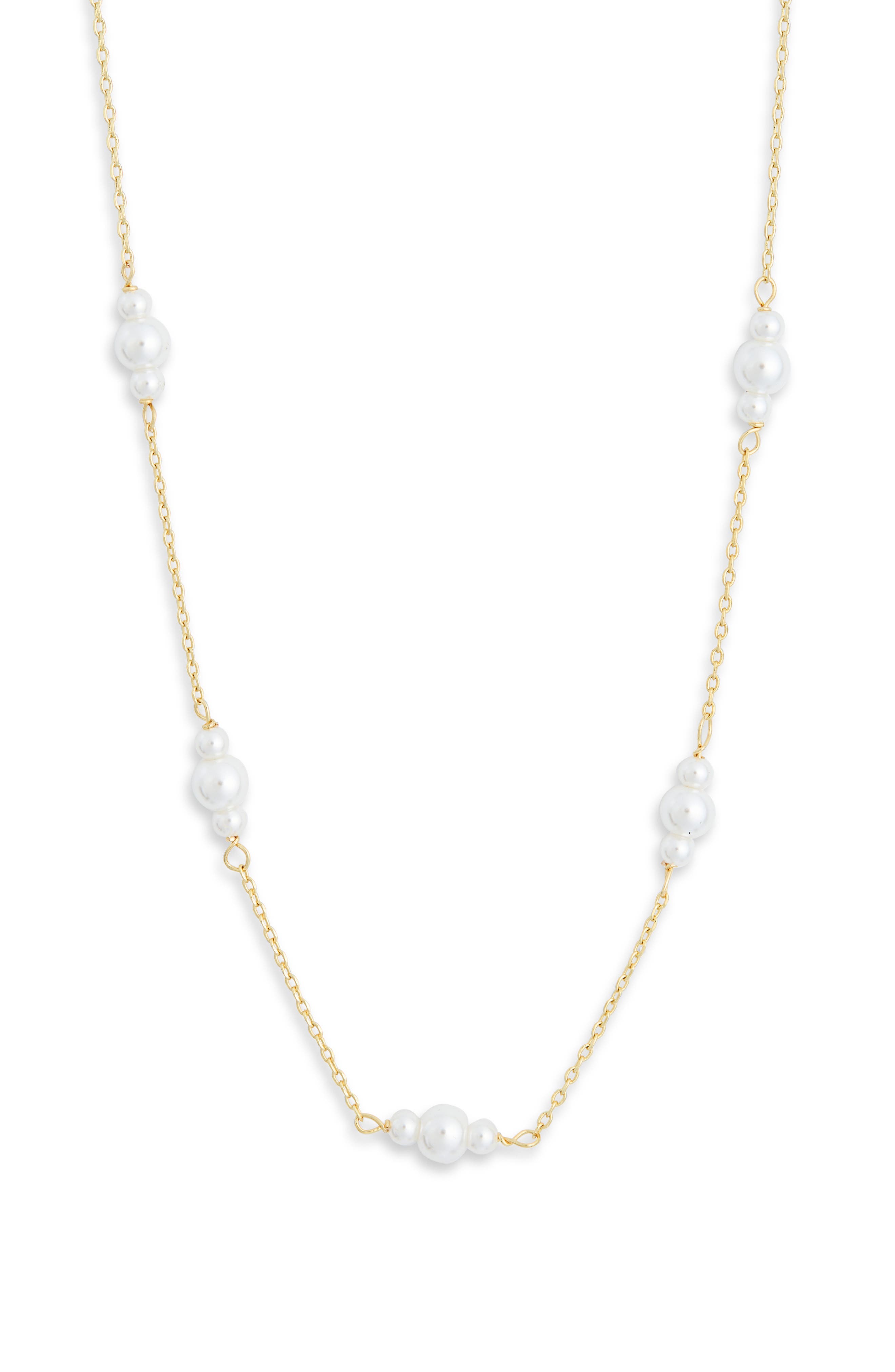 NORDSTROM RACK Demi Fine Faux Pearl Station Chain Necklace