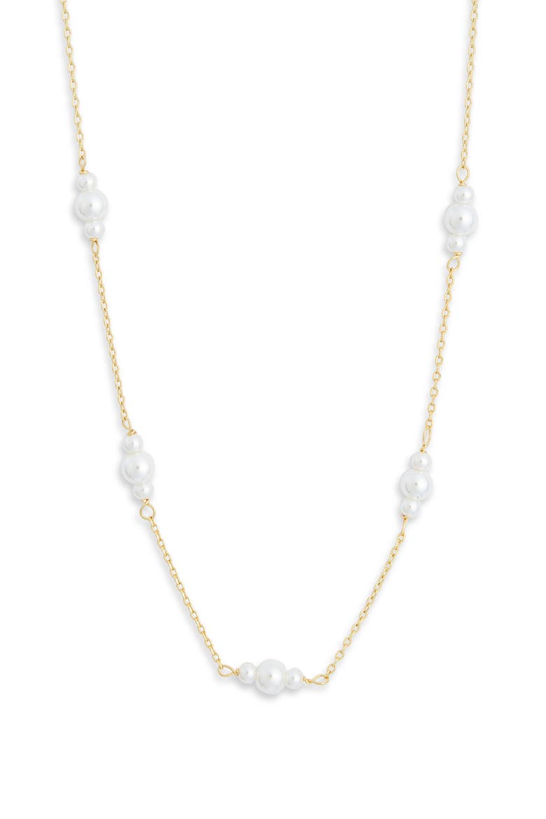 Demi Fine Faux Pearl Station Chain Necklace, Main, color, CLEAR- GOLD