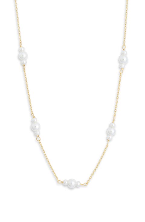Demi Fine Faux Pearl Station Chain Necklace