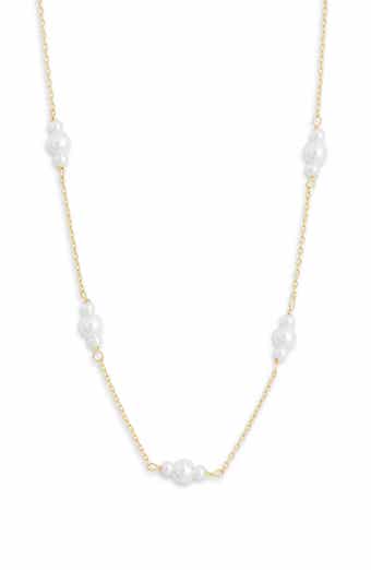 Demi Fine Faux Pearl Station Chain Necklace
