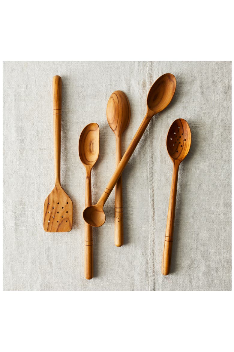Pack of 5 Water Resistant Teak Spatulas, Main, color, NATURAL