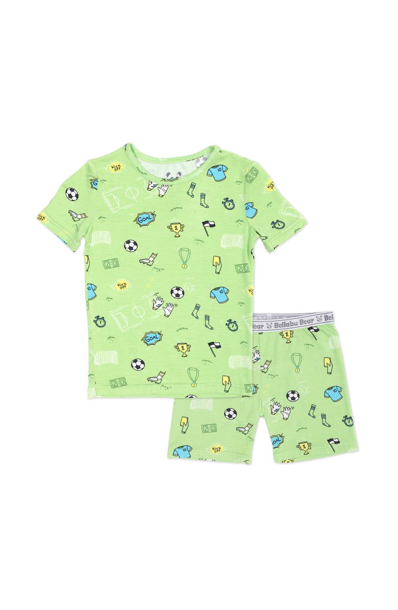 Bellabu Bear Soccer Kids 2-Piece Short Sleeve & Shorts Pajama Set, Main, color, Soccer